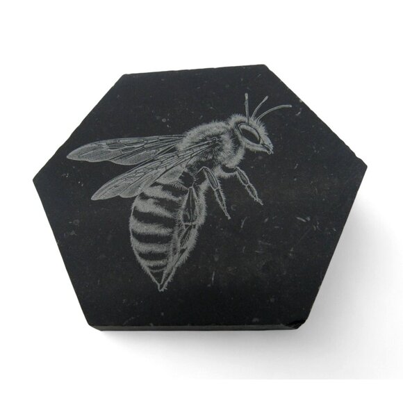 Hexagon BEE TILES Set of 7 Engraved Bees and Flower 3" Mosaic Tile - Picture 4 of 11